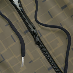 Front detail of hoodie with geometric pattern