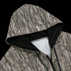 Front top of hoodie with a unique pattern on a black background