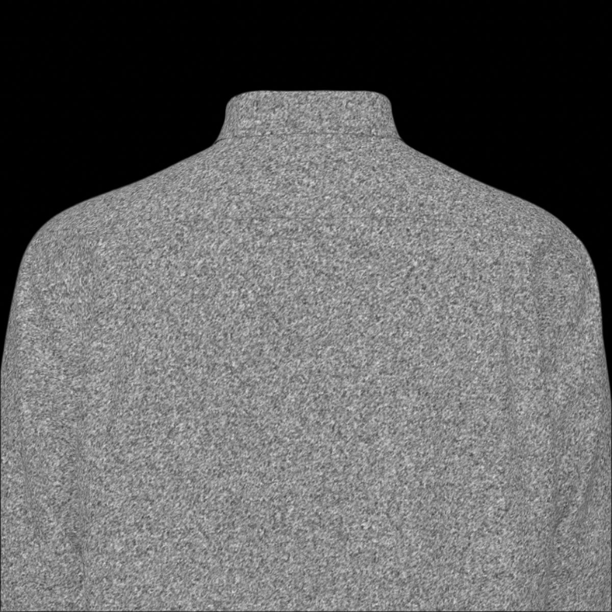 Top back of a gray long sleeve shirt on a black background