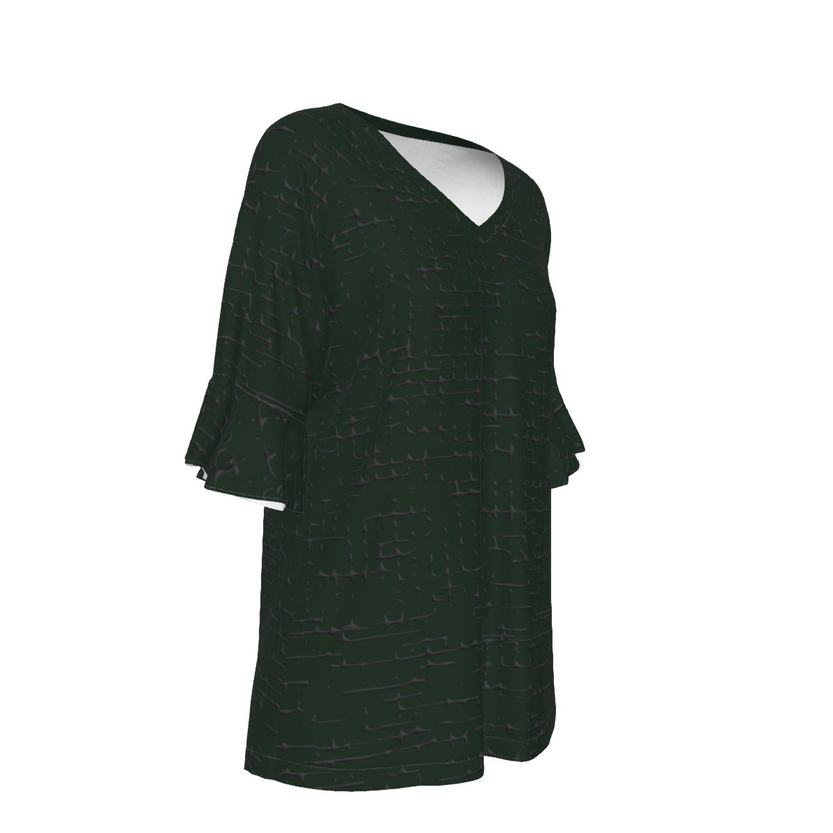 Women’s V-neck T-Shirt with Bell Sleeve / Dark Distract on Green