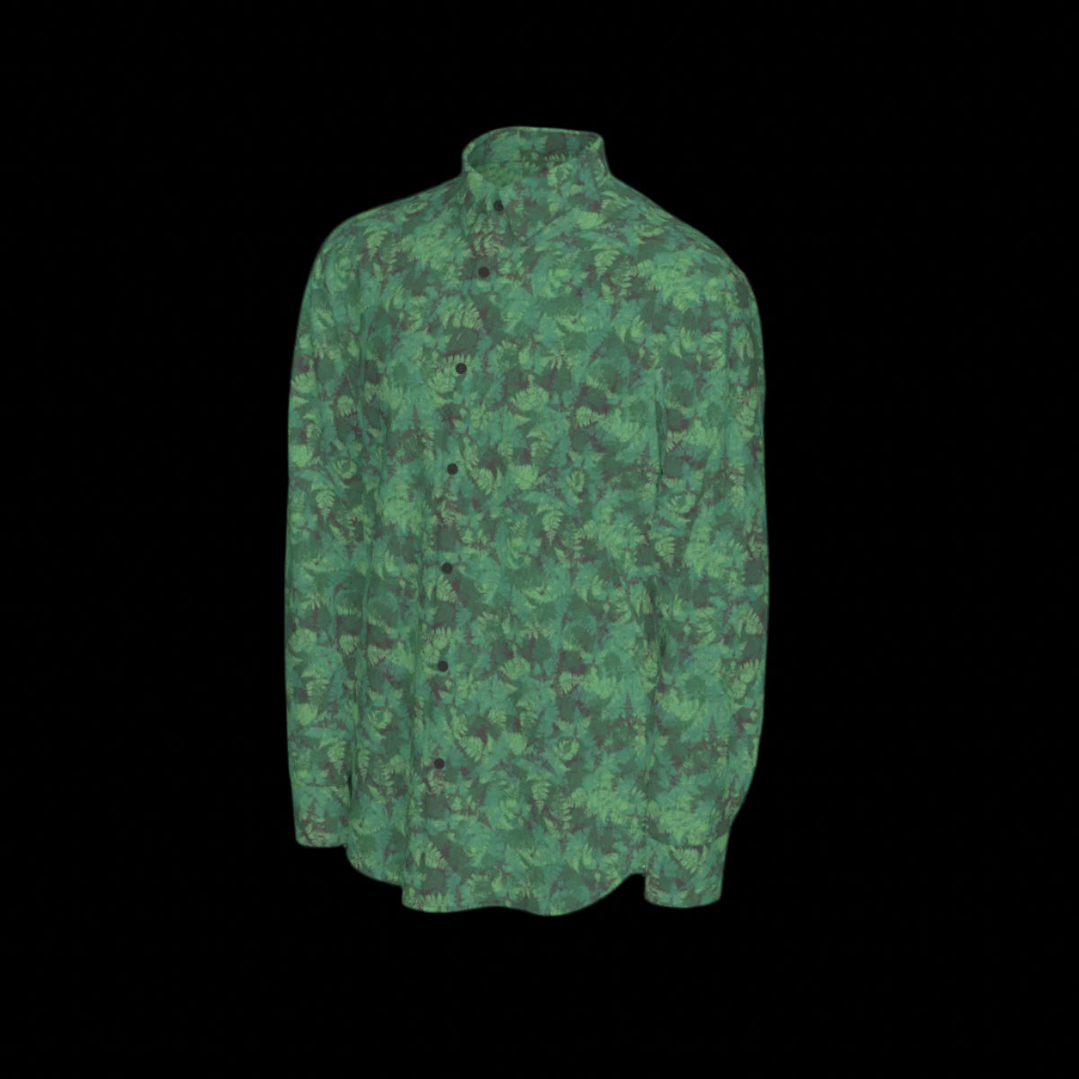 Left of green camouflage shirt on a black background