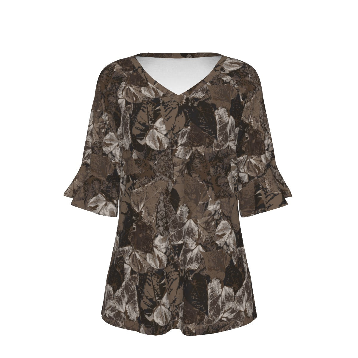 Women’s V-neck T-Shirt with Bell Sleeve / Relaxed Light Chocolate Design