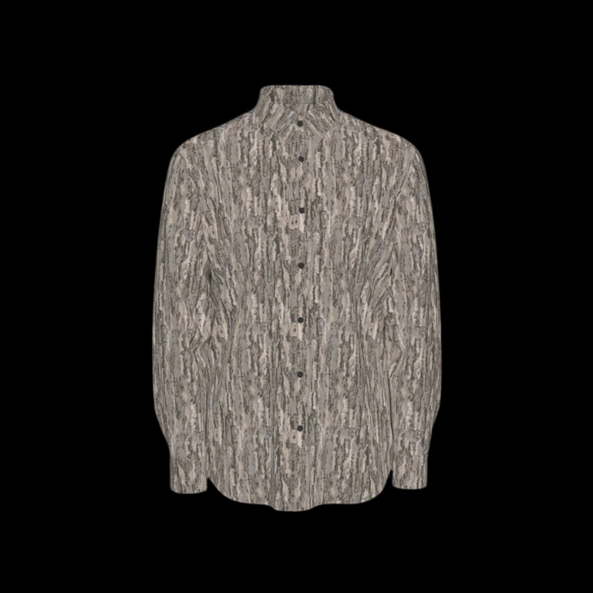Front of a textured long sleeve shirt on a black background