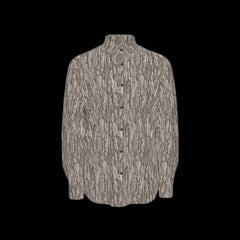 Front of a textured long sleeve shirt on a black background