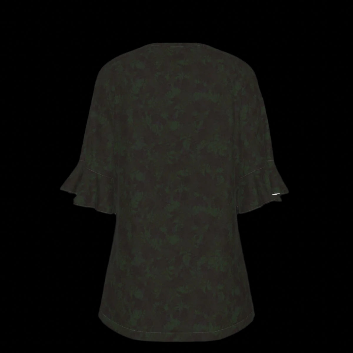 Back of dark green blouse on a black background