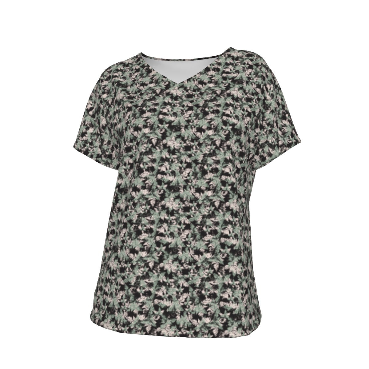 Women's V-Neck Short Sleeve T-shirt / Delicate Wild Sage Design