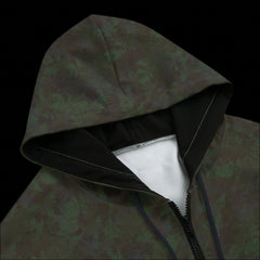 Front top of a hoodie with a geometric pattern on a black background