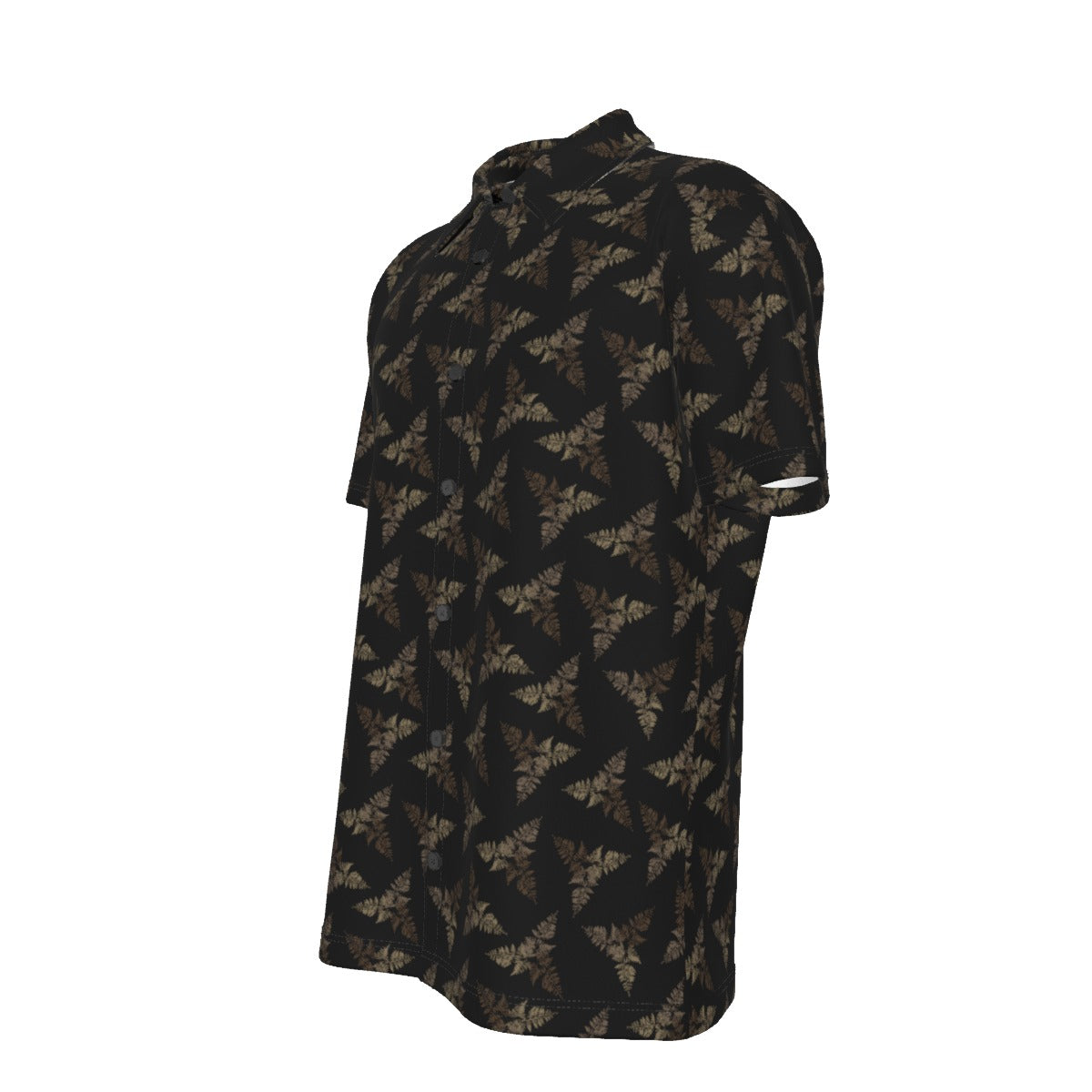 Men's Button Down Short Sleeve Shirt / Dark Tri Fern Design