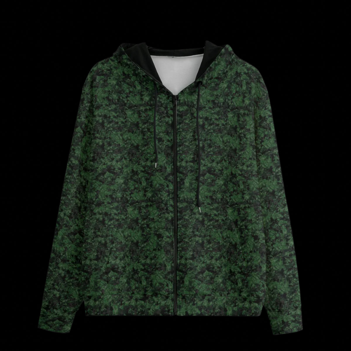 Front of a hoodie with a geometric pattern on a black background