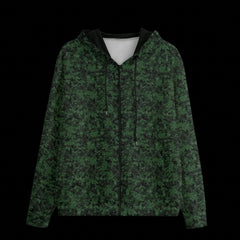 Front of a hoodie with a geometric pattern on a black background