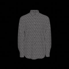 Front of a long sleeve gray patterned shirt on a black background