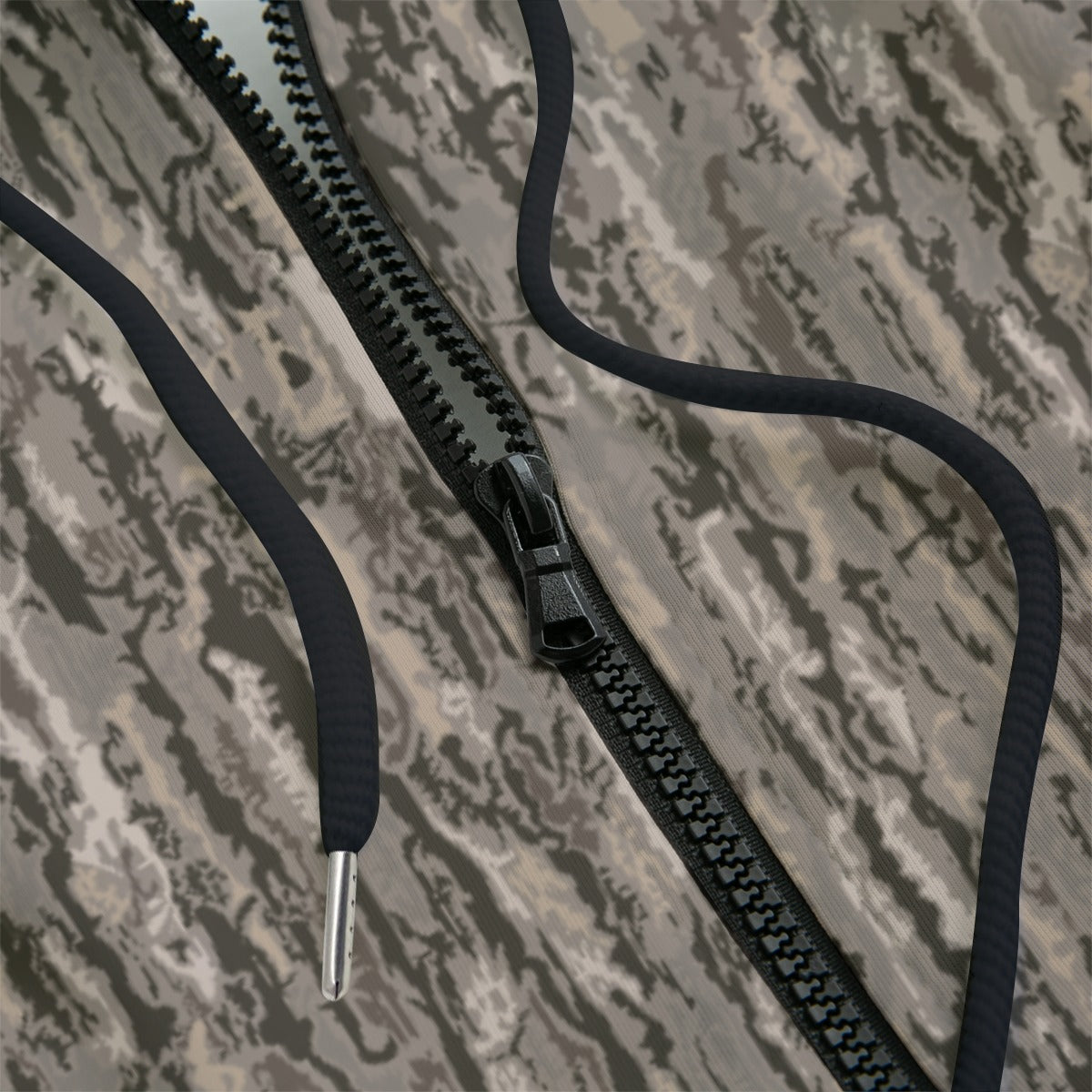 Front detail of hoodie with a unique pattern