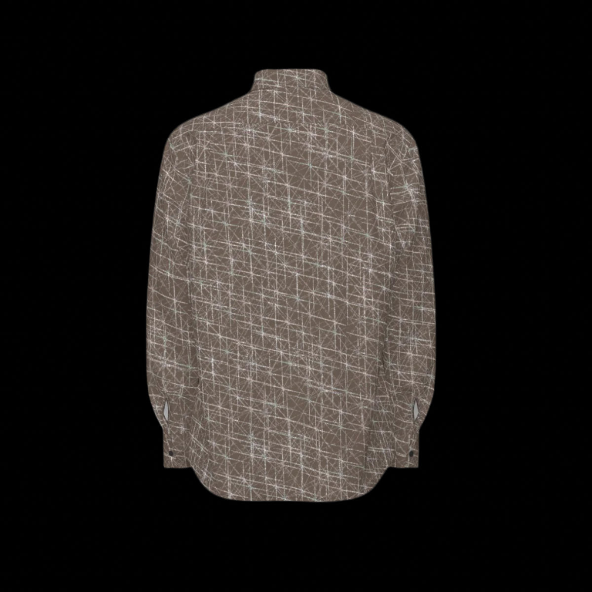 Back of a brown long sleeve shirt on a black background