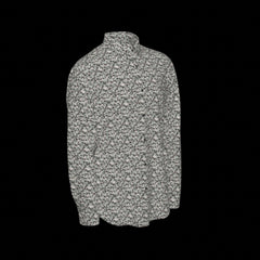 Front of floral patterned long sleeve shirt on a black background