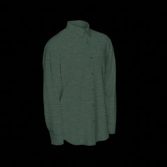 Right side of a green long sleeve shirt on a black background