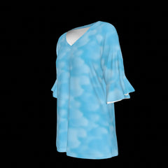 Left side of light blue blouse on a Black background