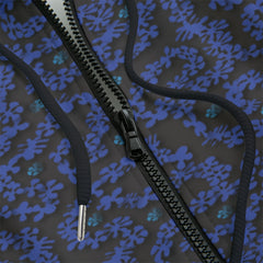 Front detail of Blue and black patterned hoodie