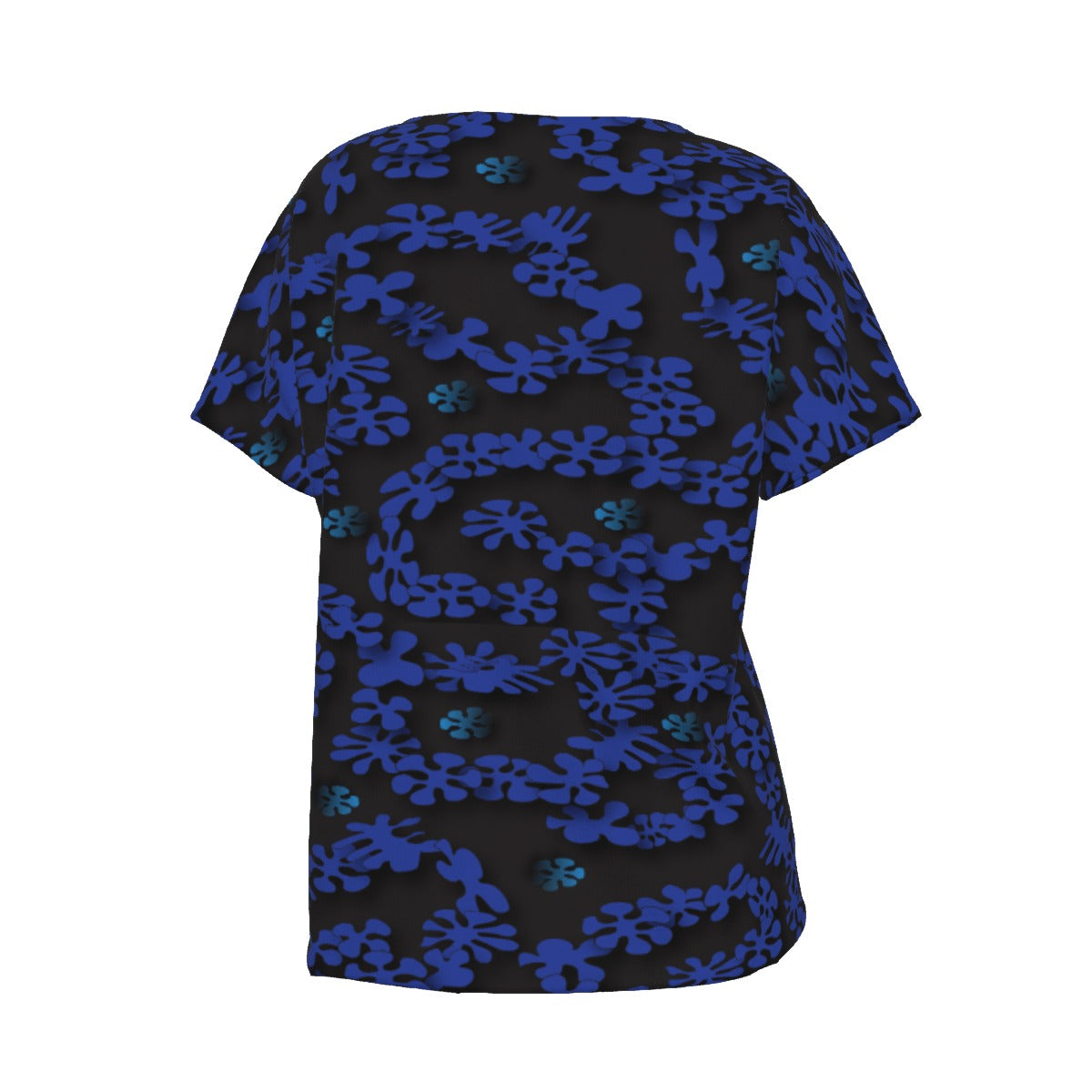 Women's V-Neck Short Sleeve T-shirt / Blue Vine with Flowers Design