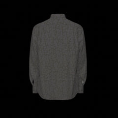 Back of a camouflage-patterned long sleeve shirt on a black background