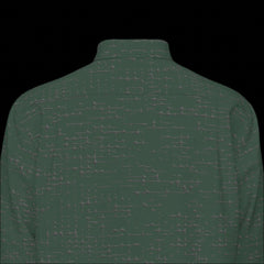 Top back of a green long sleeve shirt on a black background