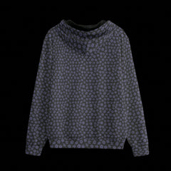 Back of black zipper floral patterned hoodie on  black background