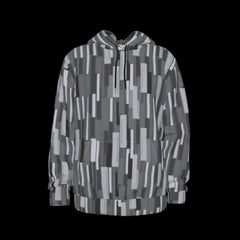 Front of gray patterned jacket on a black background