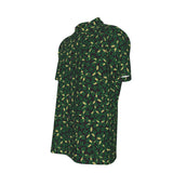 Men's Button Down Short Sleeve Shirt / Dark Flower Design
