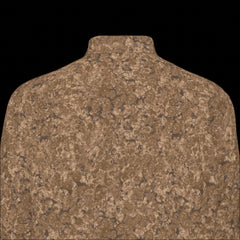 Top back of brown patterned long sleeve shirt on a black background