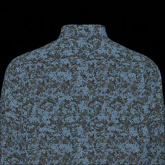 Top back of a blue camouflage long sleeve shirt on a black background