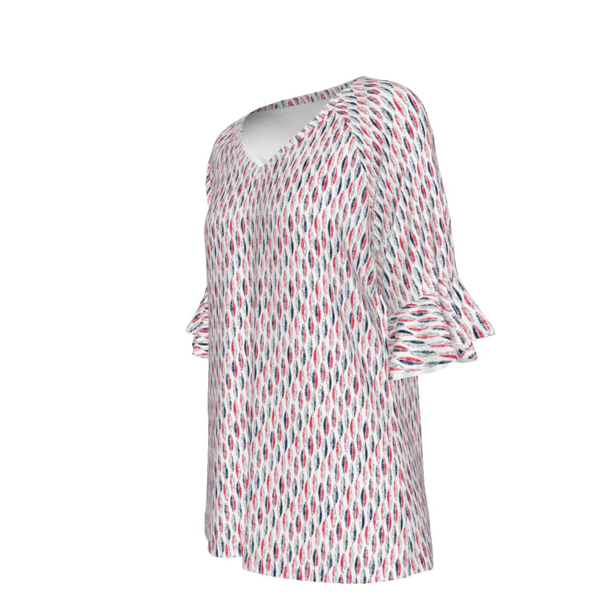 Women’s V-neck T-Shirt with Bell Sleeve / Patriotic Inline on White Design