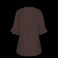 Back of green leaf patterned blouse on a black background
