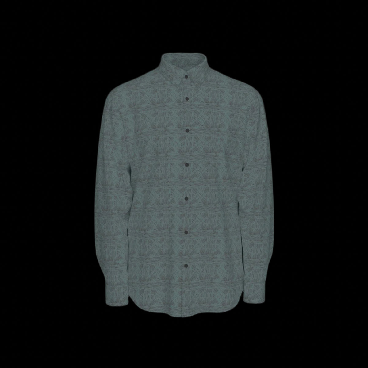 Front of a green textured long sleeve shirt on a black background