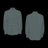 Front an back of a gray long sleeve shirt on a black background