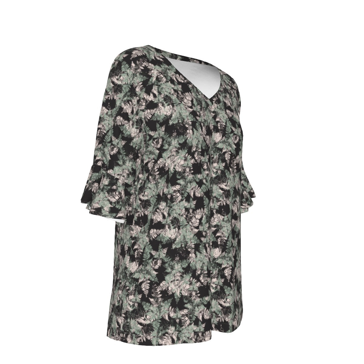 Women’s V-neck T-Shirt with Bell Sleeve / Delicate Wild Sage Design