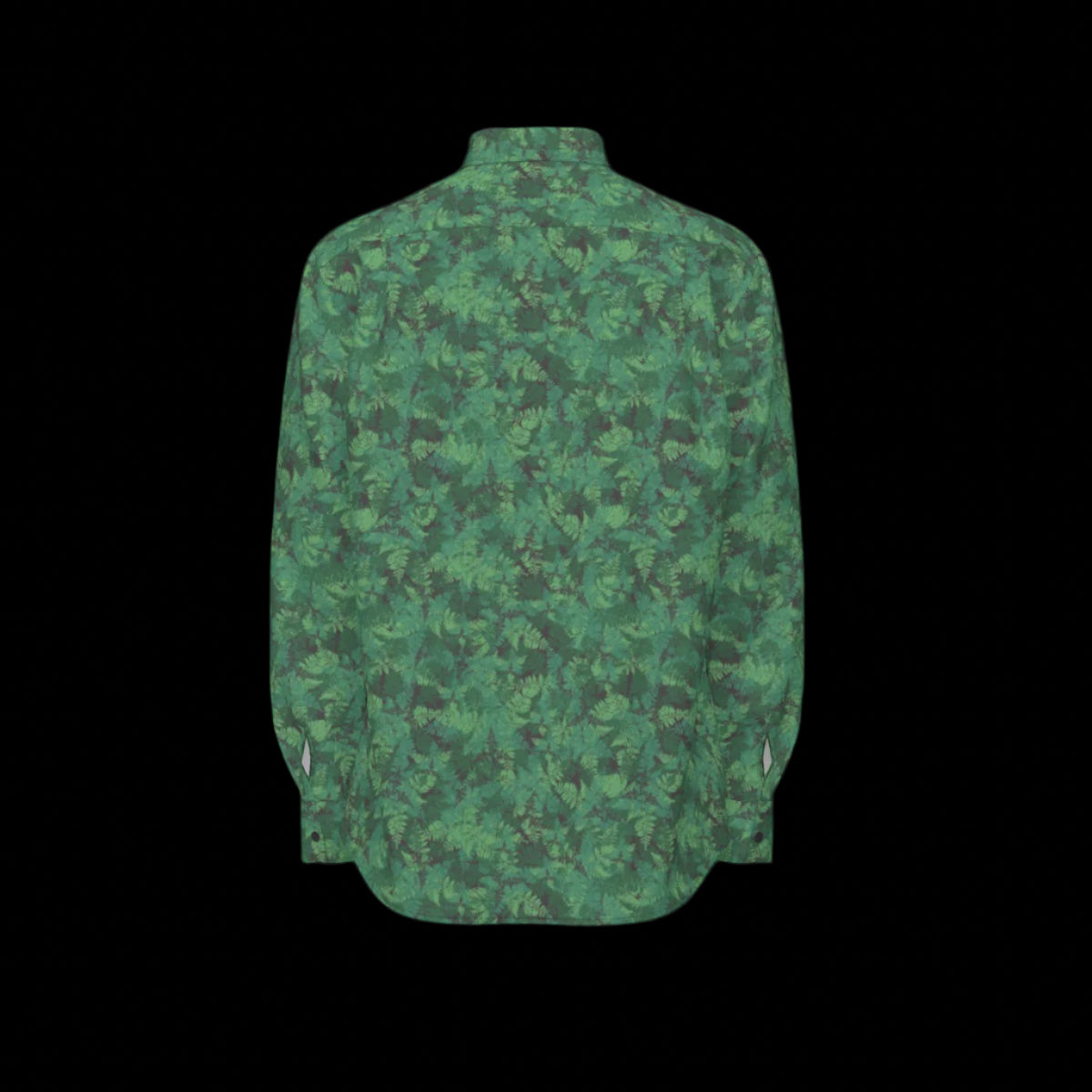 Back of green camouflage shirt on a black background