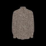 Front of a brown long sleeve shirt on a black background