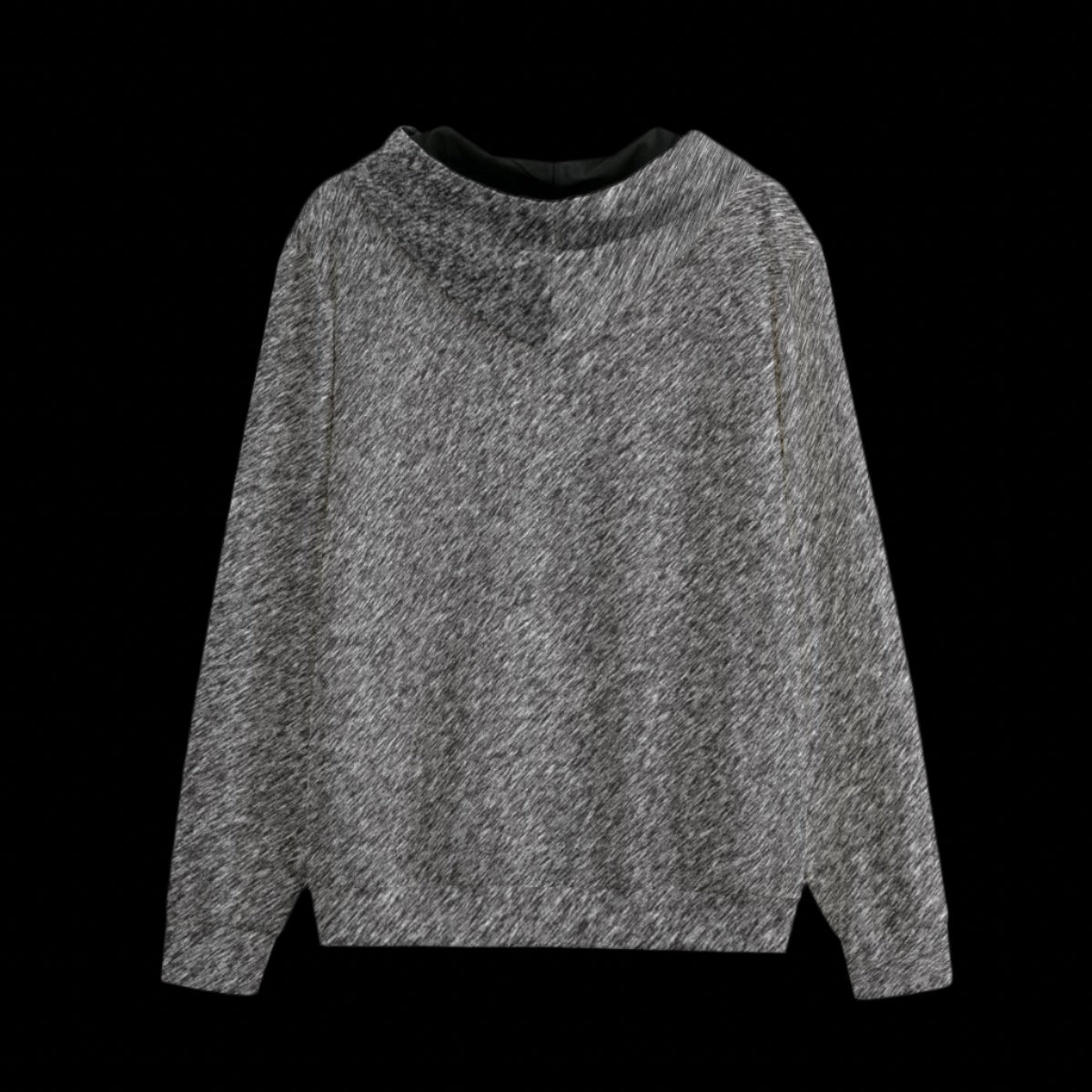 Back of hoodie with a unique pattern on a black background