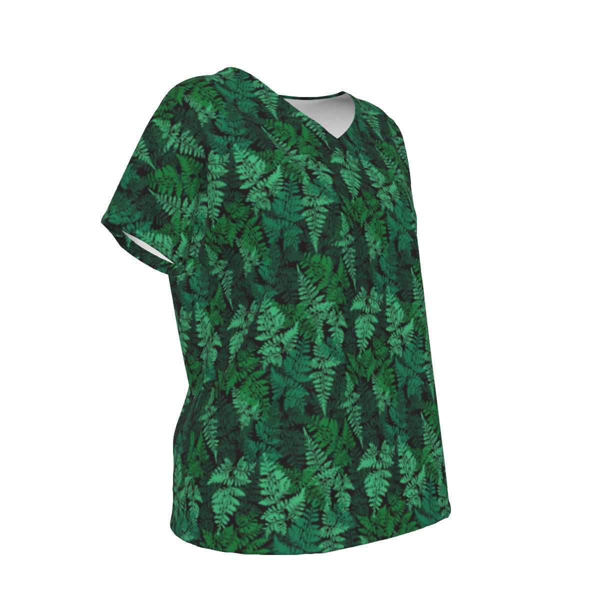 Women's V-Neck Short Sleeve T-shirt / Delicate Random Fern Design