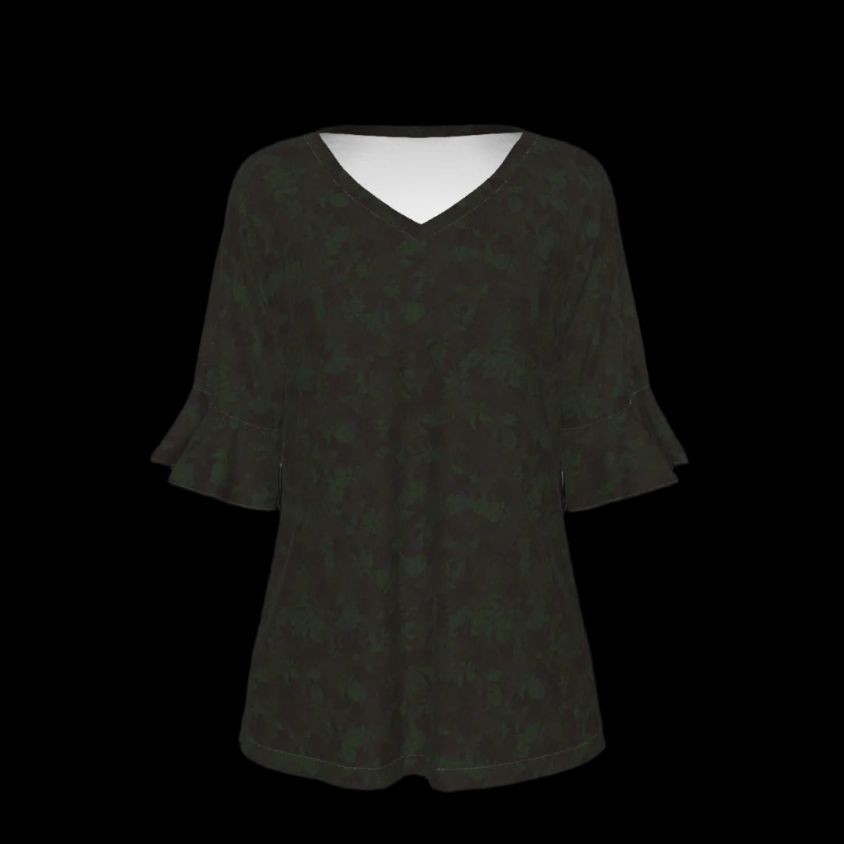 Front of dark green blouse on a black background