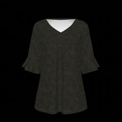 Front of dark green blouse on a black background