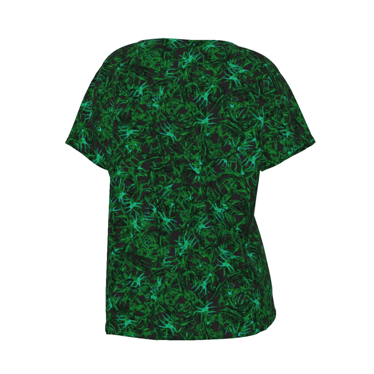 Women's V-Neck Short Sleeve T-shirt / Random Antler Green Design