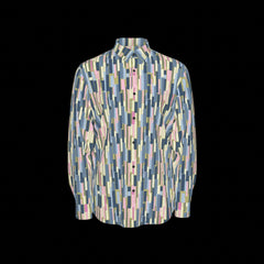 Front of long-sleeve shirt with geometric pattern on a black background