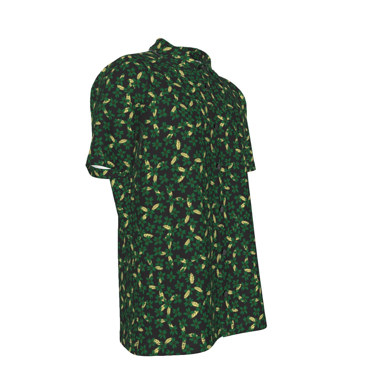 Men's Button Down Short Sleeve Shirt / Dark Flower Design