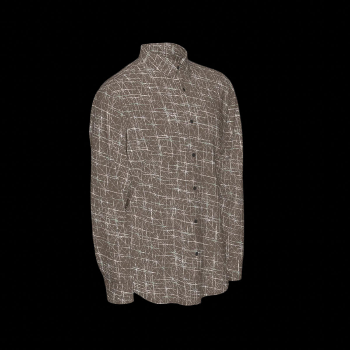 Right side of a brown long sleeve shirt on a black background
