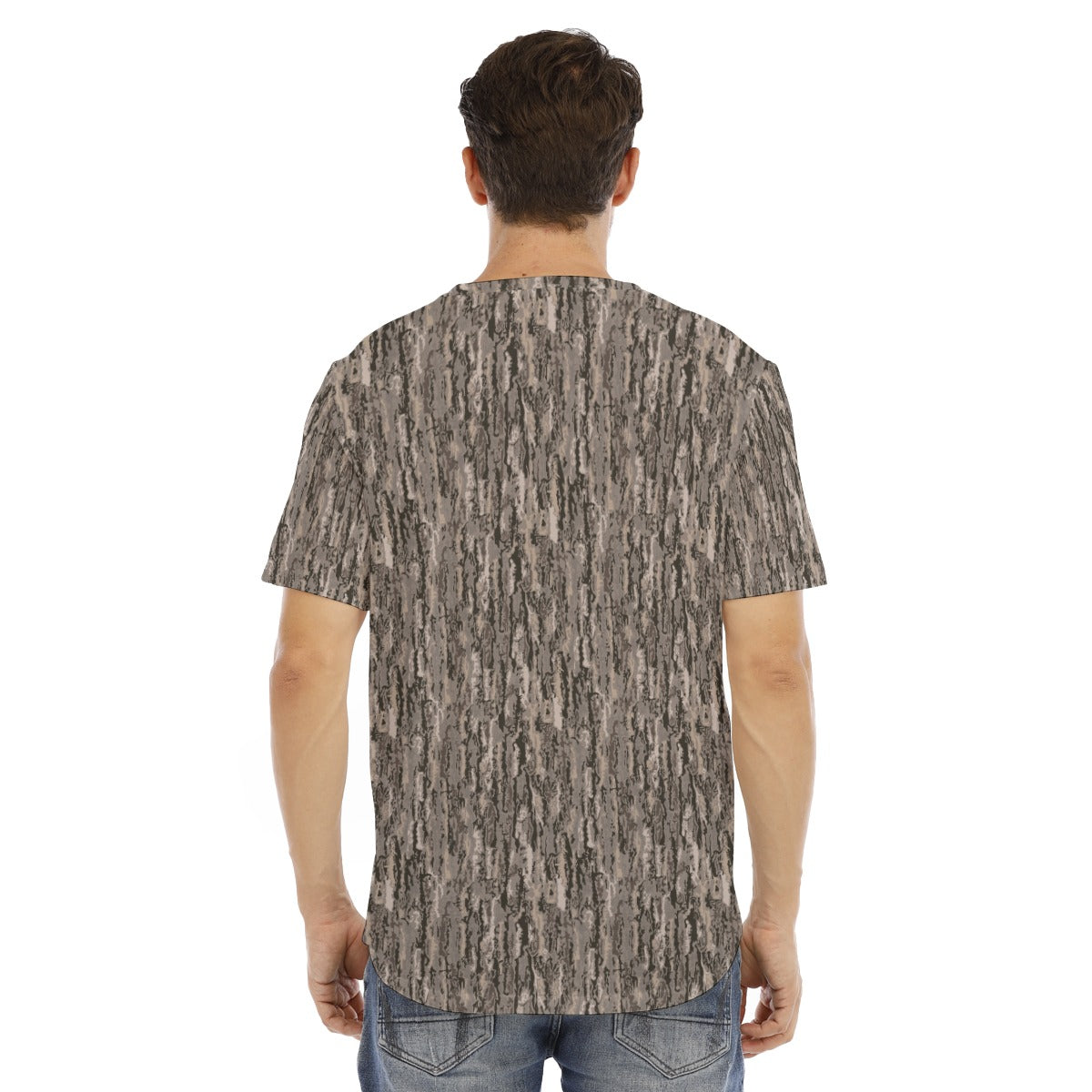 Men's Short Sleeve Rounded Hem T-shirt / Camo Tree Bark Small Design