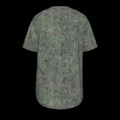 Back of camouflage-patterned shirt on a black background