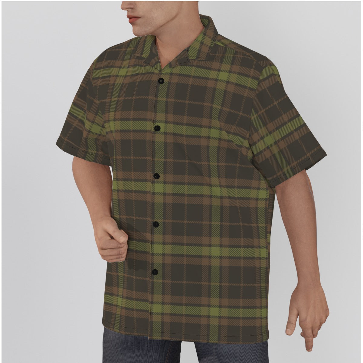 Men's Button Down Hawaiian Style Loose Fit Shirt Plaid Print