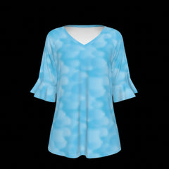 Front of blue patterned shirt on a black background