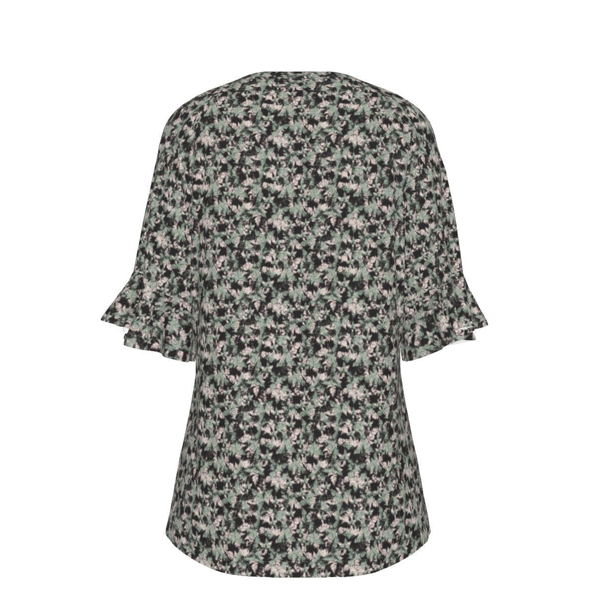 Women’s V-neck T-Shirt with Bell Sleeve / Delicate Wild Sage Design