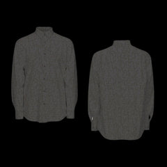 Front and back of a camouflage-patterned long sleeve shirt on a black background